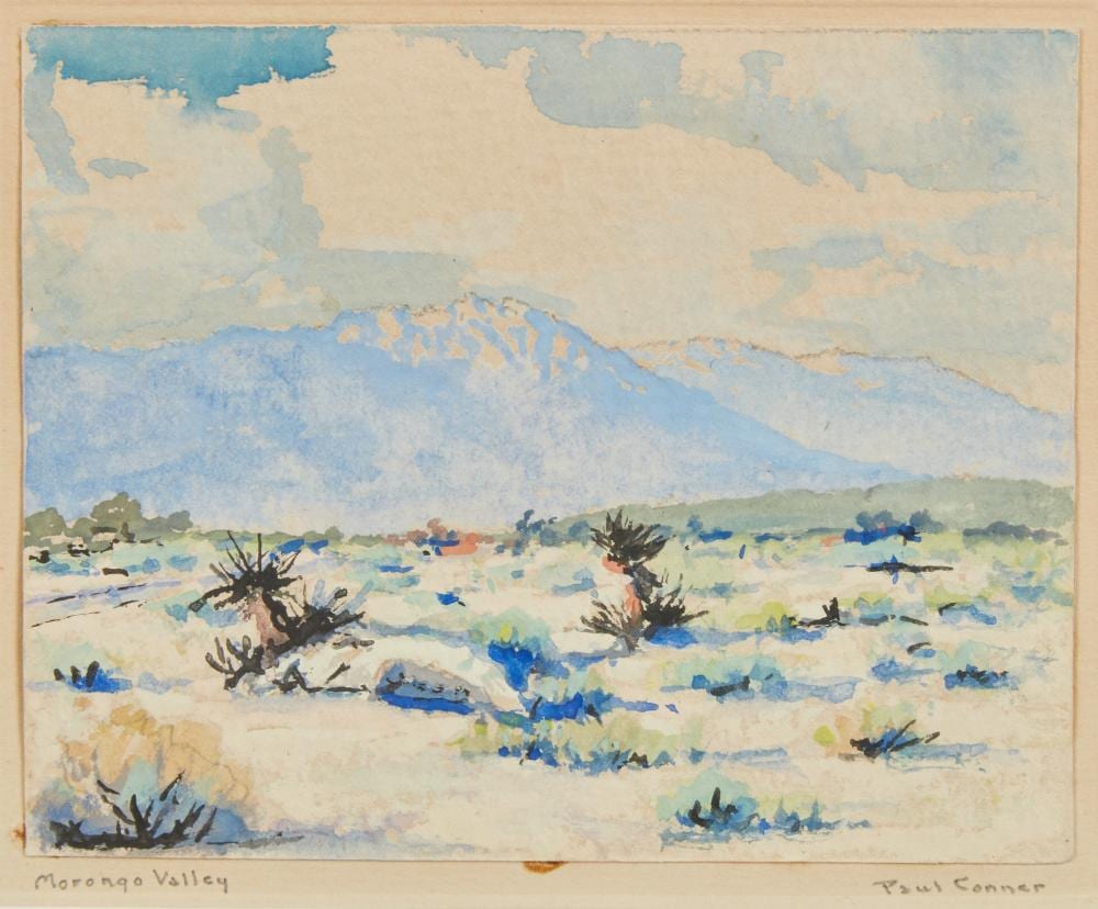 paul conner american 1881 1968 morongo valley watercolor on paper laid down 4 x 5in 10 x 13cm · Andrew Jones Auctions · 2025-05-21 Paul Conner comparable auction result: paul conner american 1881 1968 morongo valley watercolor on paper laid down 4 x 5in 10 x 13cm