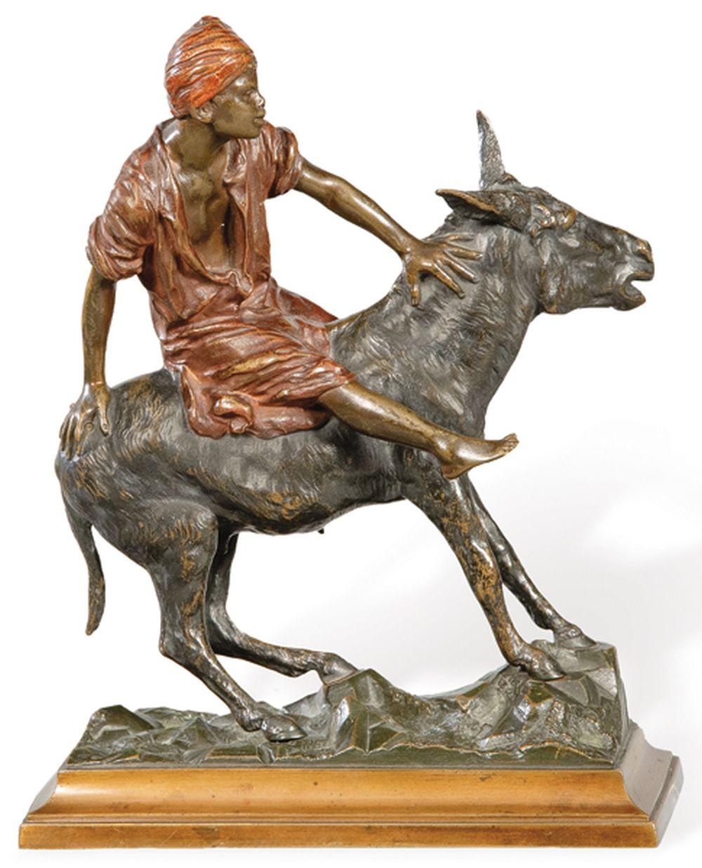 Paul Aichele comparable auction result: paul aichele germany 1859 1910 arab boy on a donkey 1898 patinated and polychrome bronze sculpture signed and dated