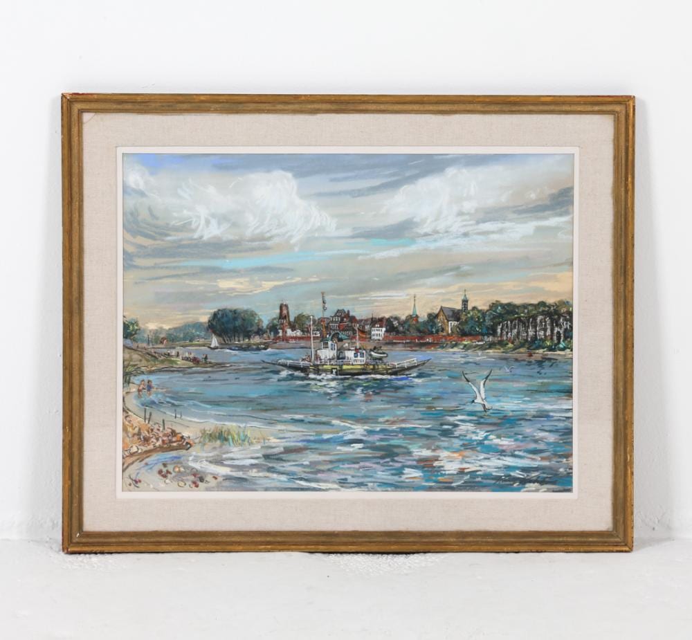 Kamil Kubik comparable auction result: kamil kubik b 1930 oil pastel harbor scene