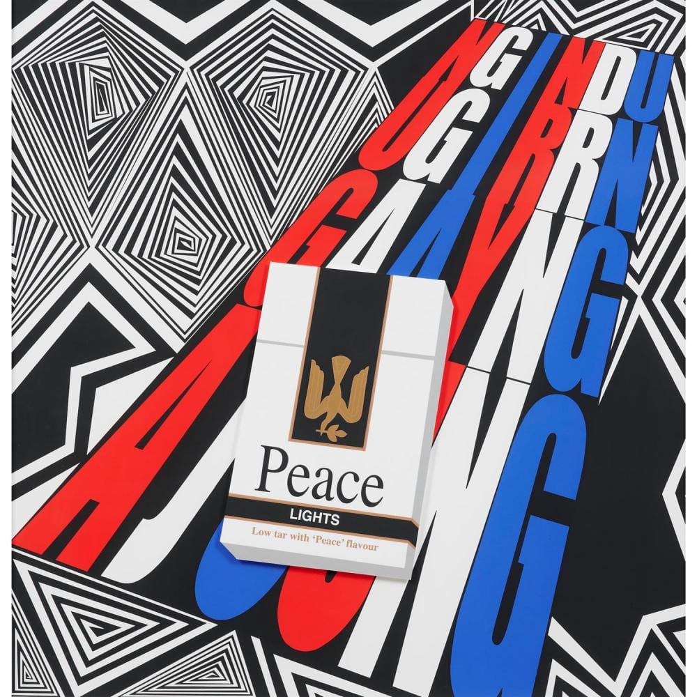Brook Andrew comparable auction result: brook andrew born 1970 peace 2005 from the hope peace series screenprint with collage additions 100 x 98cm image 107 x 100c