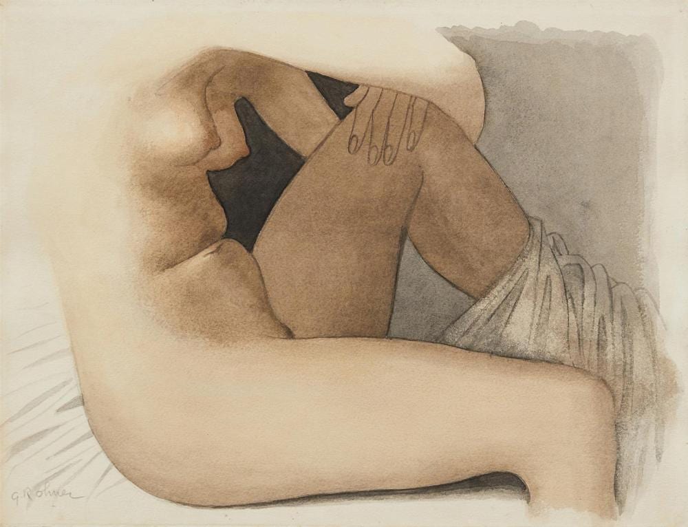 Georges Rohner comparable auction result: georges rohner french 1913 2000 seated female nude pencil and watercolour on paper 29 x 37cm 54 x 62cm framed