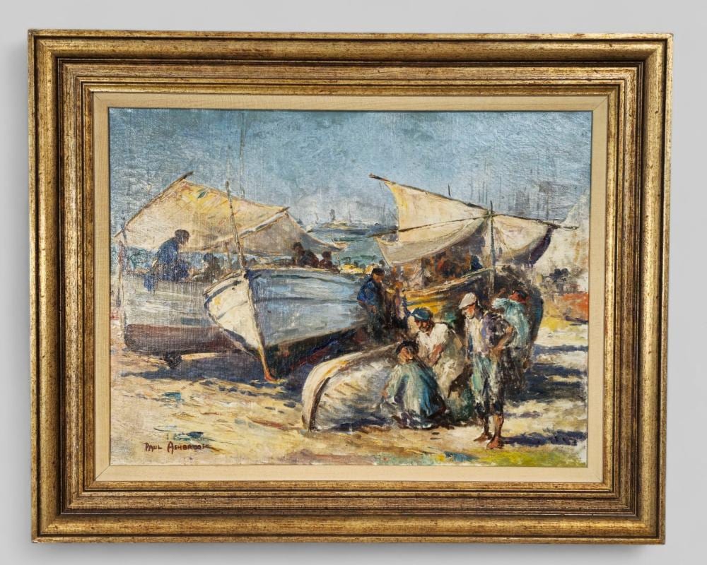 Paul Ashbrook comparable auction result: paul ashbrook 1867 1949 ohio mexico oil men on shore with boats