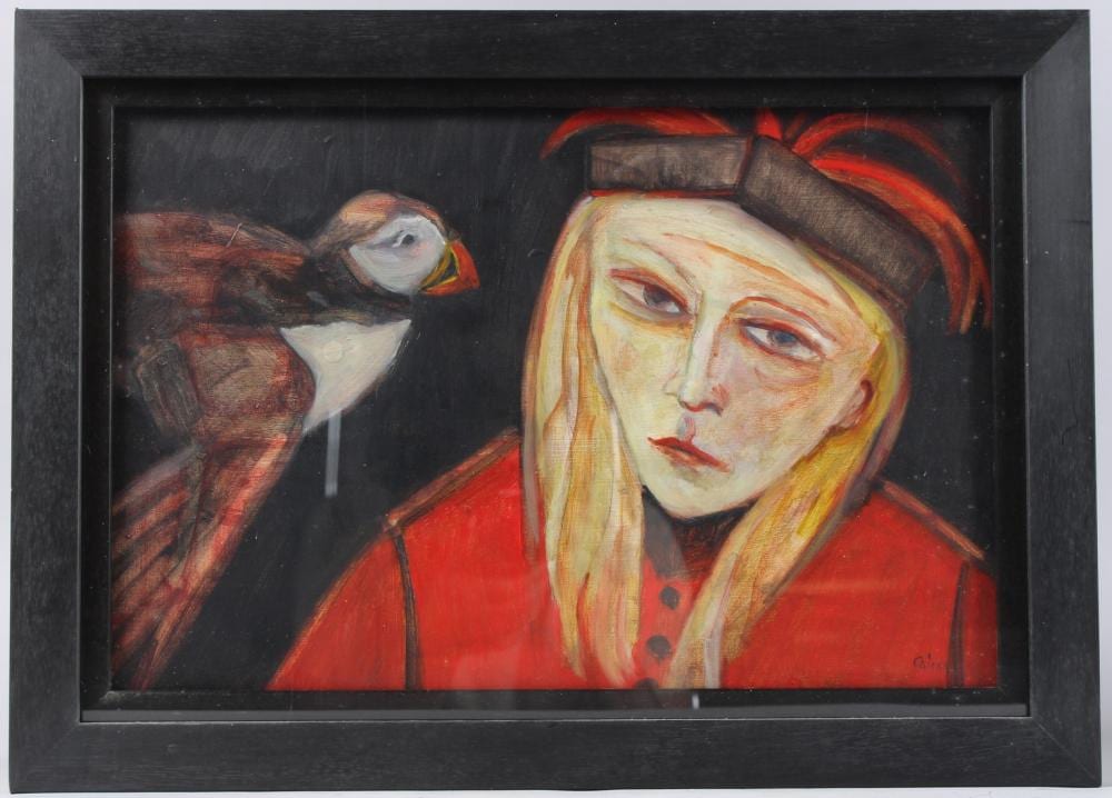 Joyce Cairns comparable auction result: joyce cairns b 1947 night puffin oil on board signed 30cm x 45cmj