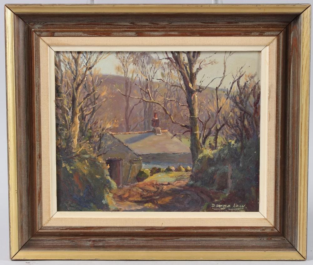 Denys Law comparable auction result: denys law 1907 1981 view of a cottage in woodland oil on board signed 19cm x 24cm