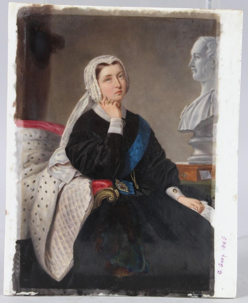 george gray fl 1854 1873 portrait of queen victoria after albert graefle enamel on porcelain plaque · John Nicholson's Fine Art Auctioneers & Valuers · 2025-05-21 George (1880) Gray comparable auction result: george gray fl 1854 1873 portrait of queen victoria after albert graefle enamel on porcelain plaque
