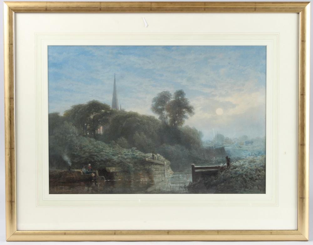 Edward Duncan comparable auction result: edward duncan 1803 1882 moonlight lock on the thames watercolour signed 34 5cm x 50 5cm