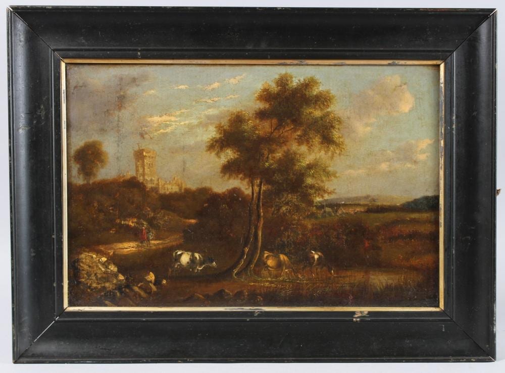 alfred vickers 1786 1868 cattle grazing with church tower in the distance oil on canvas 29cm x · John Nicholson's Fine Art Auctioneers & Valuers · 2025-05-21 Alfred Vickers comparable auction result: alfred vickers 1786 1868 cattle grazing with church tower in the distance oil on canvas 29cm x