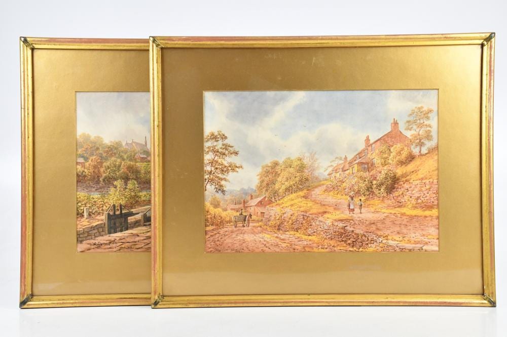 Albert Dunington comparable auction result: albert dunington 1860 1928 a pair of watercolours figure beside river and country landscape signed 25 x 35cm both framed and glazed