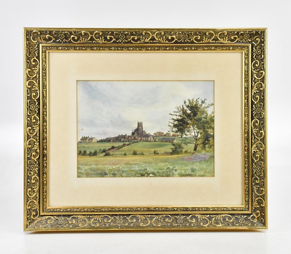Harry Rutherford comparable auction result: harry rutherford 1903 1989 watercolour church in landscape signed 24 x 35cm framed and glazed
