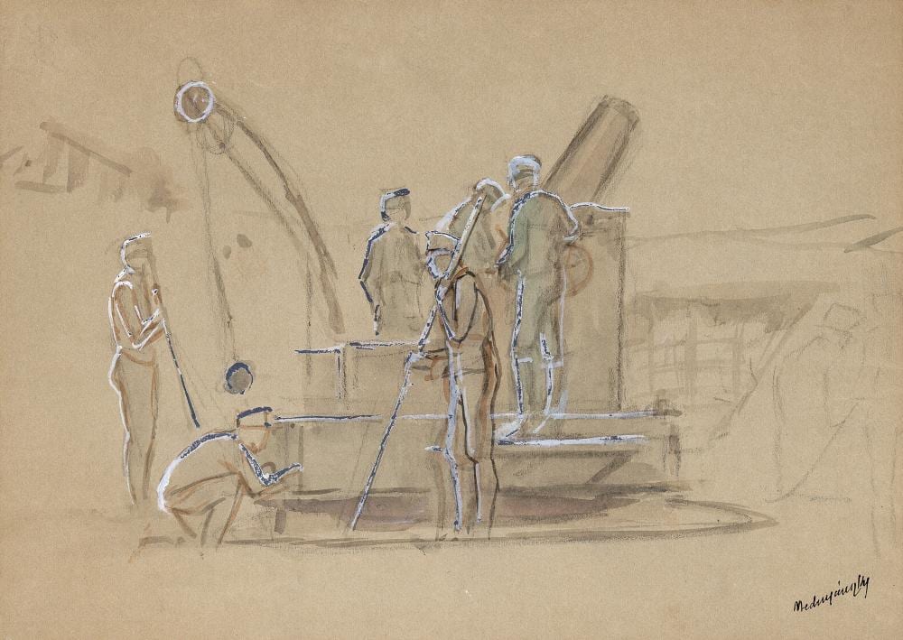 l szl medny nszky 1852 1919 cannon maintenance soldiers · Nagyhazi Gallery and Auction House · 2025-05-27 László Mednyánszky comparable auction result: l szl medny nszky 1852 1919 cannon maintenance soldiers