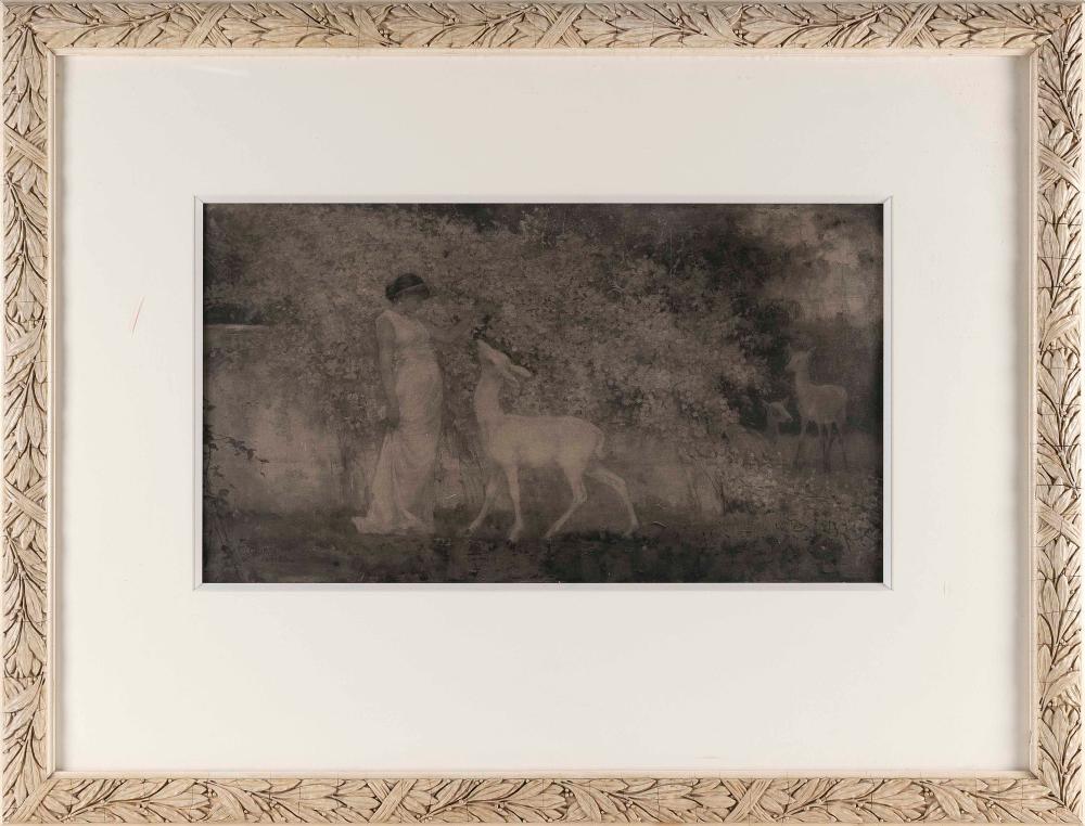 Frederick Stuart Church comparable auction result: frederick stuart church new york michigan 1842 1924 feeding the deer lithograph 13 5 x 24 5 sight framed 29 5 x 39 5