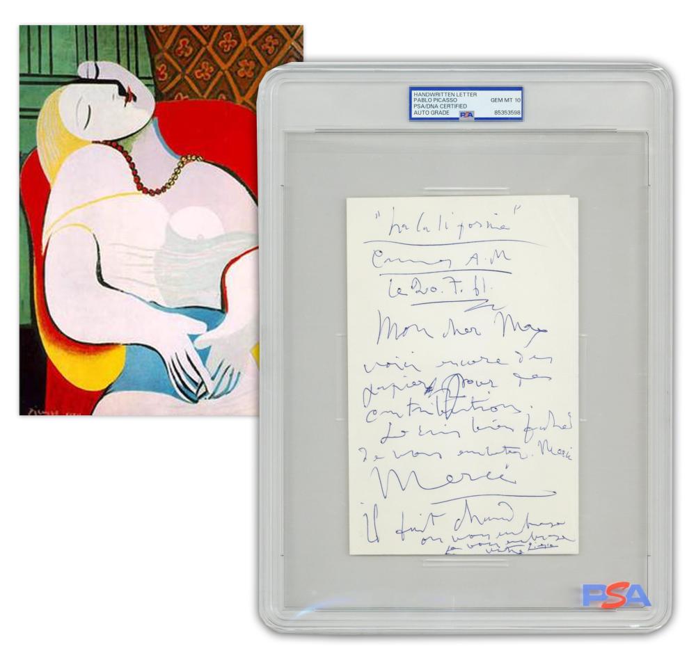 Pablo Picasso PSA GEM MT 10 Rare ALS Addressed to Art Collector, Patron & Financial Advisor sold by University Archives, lot 128 — auction record photograph