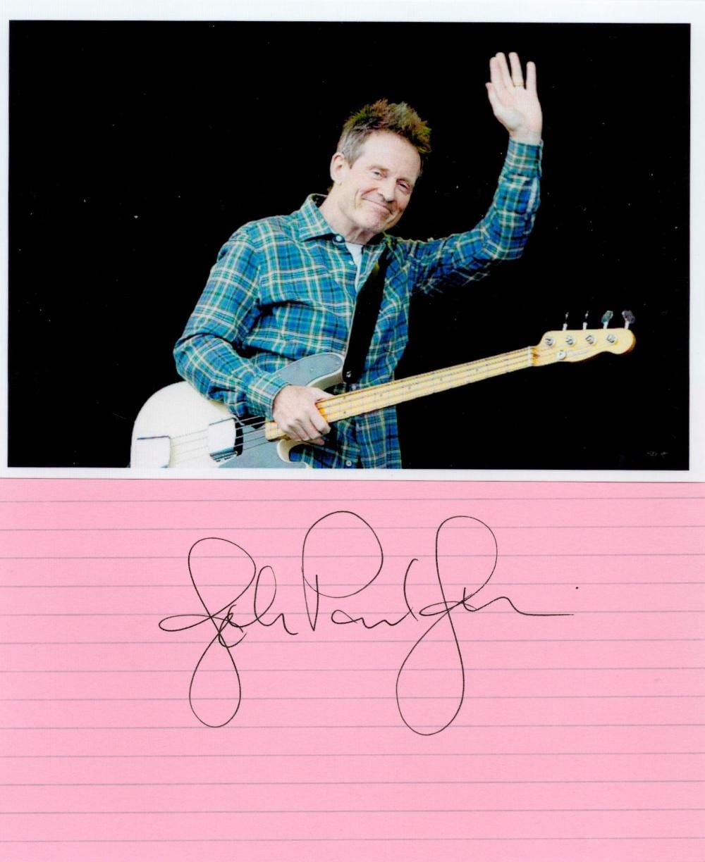 John Paul Jones comparable auction result: john paul jones signed pink card with unsigned 6x4inch colour photo led zeppelin good condition
