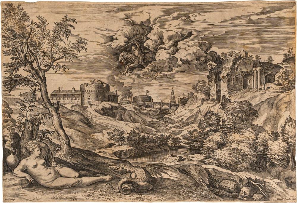 Cornelis Cort comparable auction result: cornelis cort hoorn 1533 rome 1578 angelica saved by roger