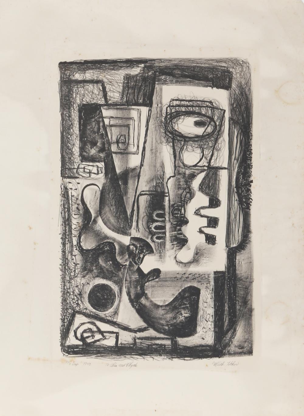 Misch Kohn comparable auction result: misch kohn abtsract composition etching