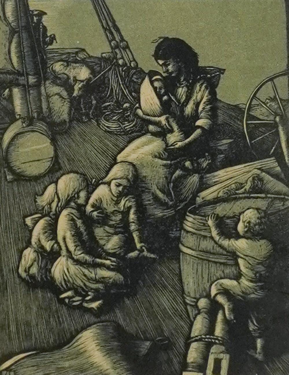 Allen Lewis comparable auction result: allen lewis american 1873 1957 young family woodcut frame 11 x 9 1 4 in 27 9 x 23 5 cm