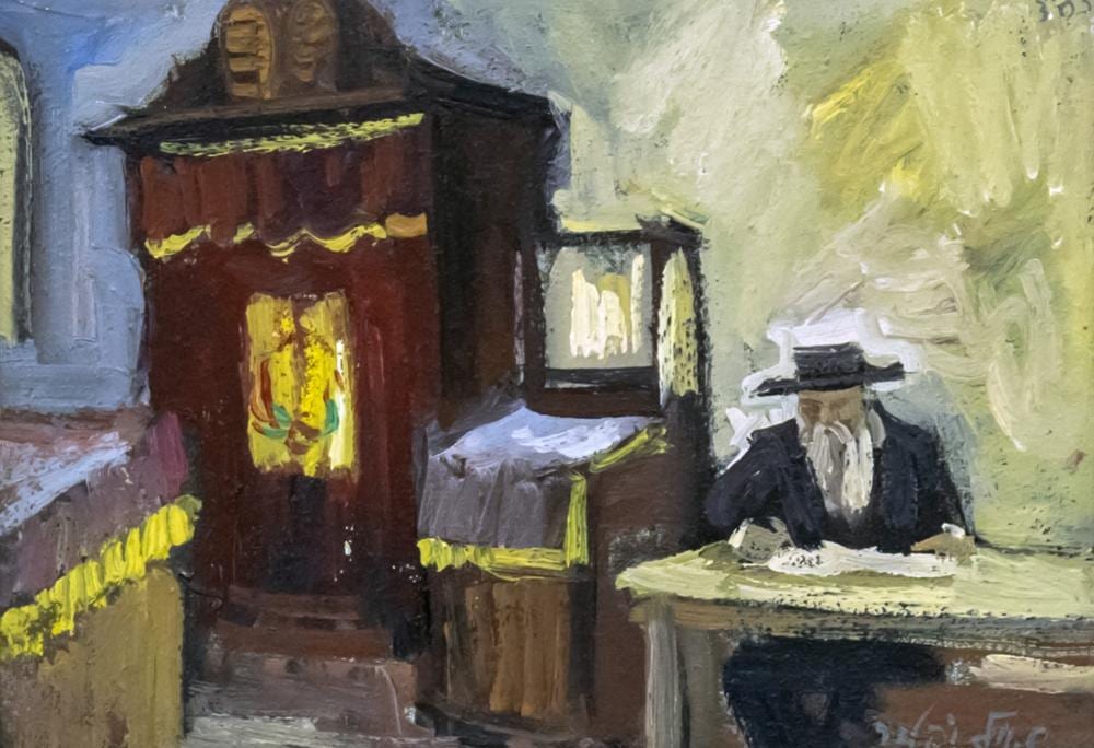 Shaul Victor comparable auction result: shaul victor 1947 2016 rabbi in the synagogue oil on canvas