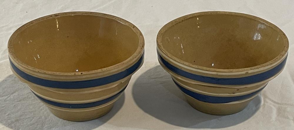 Antique Lot of 2 Small Blue Banded Yellowware Bowls sold by One Source Auctions, lot 20 — auction record photograph
