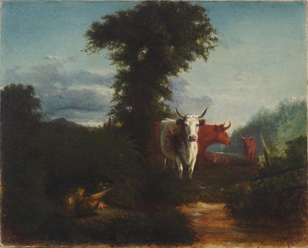 Alfred Jacob Miller comparable auction result: alfred jacob miller 1810 1874 antique american western cow and frog portrait rare oil painting