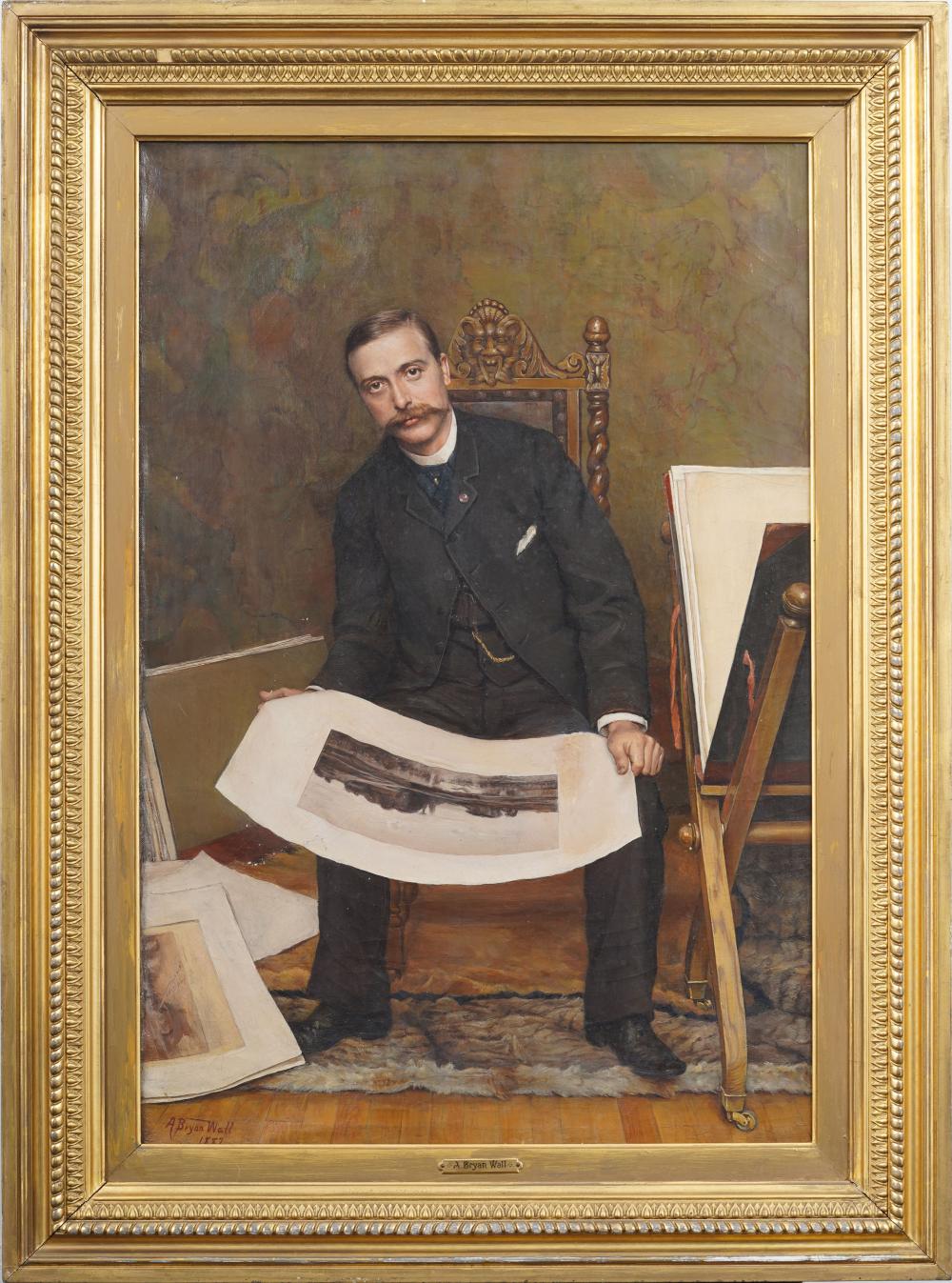 Alfred Bryan Wall comparable auction result: alfred bryan wall 1861 1935 antique american super realist male portrait framed oil painting