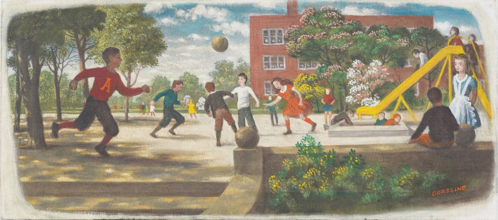 Douglas Gorsline comparable auction result: douglas gorsline 1913 1985 antique american sporting art playground illustration oil painting
