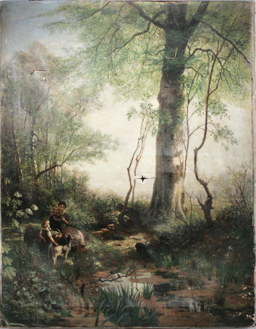Adolf Lins comparable auction result: adolf lins 1856 1927 major work mother with children and goats at the forest stream