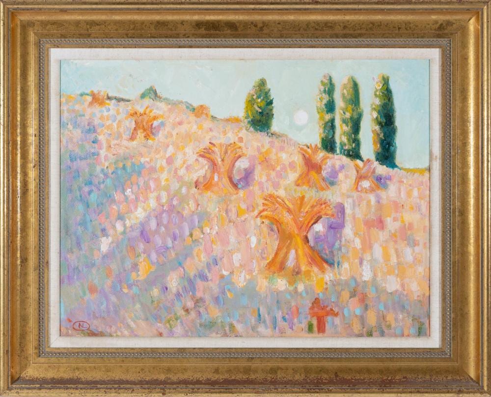 Norman Lloyd comparable auction result: norman lloyd 1897 1985 summer harvest haystacks oil on board 46 x 61cm frame 67 x 80cm