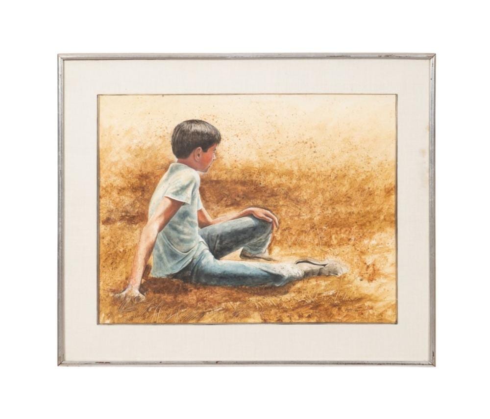 Ken Danby comparable auction result: ken danby seated boy in field watercolor 1968