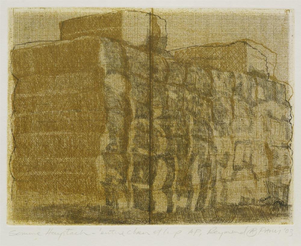 Raymond Arnold comparable auction result: raymond arnold born 1950 somme haystack 2003 etching ed a p 15 x 20cm image 30 x 28 5cm frame