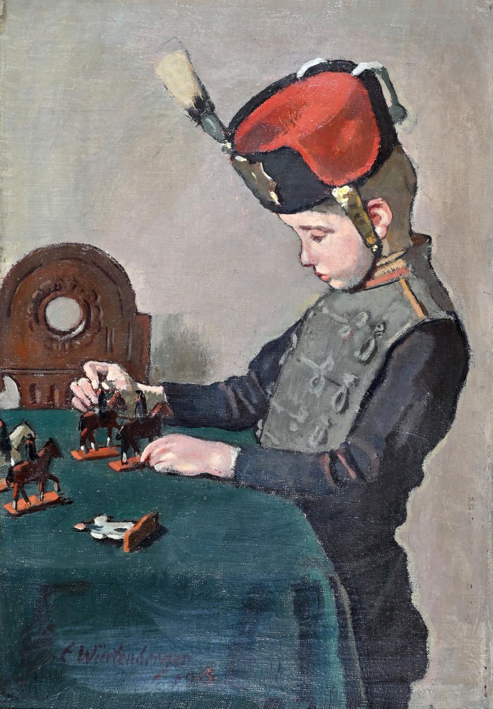 Ernst Würtenberger comparable auction result: ernst w rtenberger 1868 1934 2 works m dchen combing her doll s hair boy playing with wooden figures