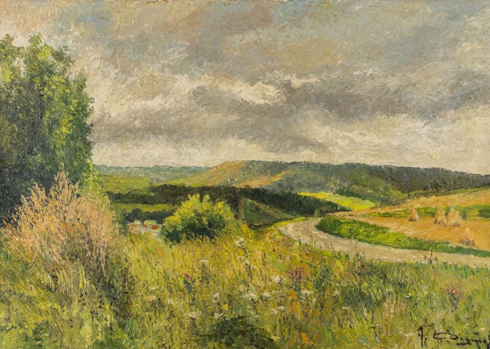 am d e degreef 1878 1969 road through a hilly landscape 1958 oil on canvas · Flanders Auctions · 2025-06-11 Amédée Degreef comparable auction result: am d e degreef 1878 1969 road through a hilly landscape 1958 oil on canvas