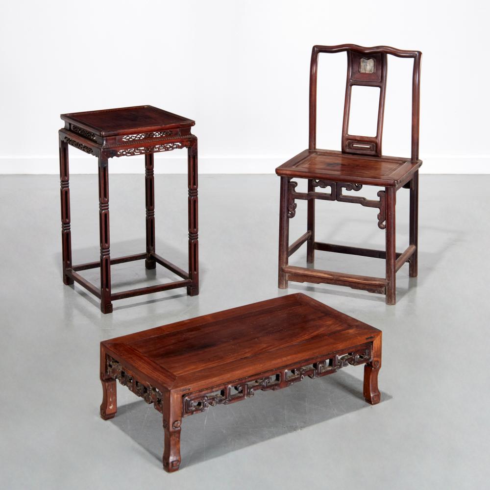 Group antique Chinese carved hardwood furniture sold by Millea Bros Ltd, lot 2039 — auction record photograph