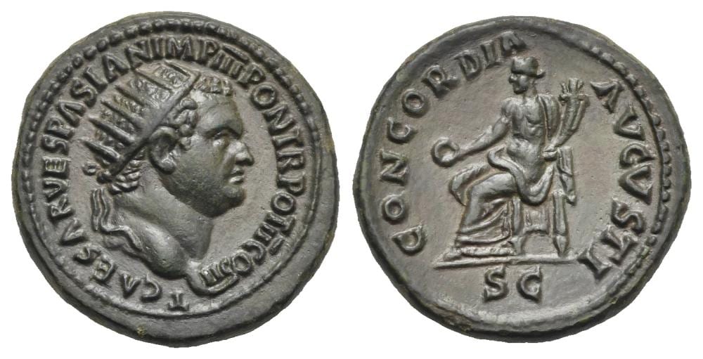 titus as caesar dupondius struck under his father vespasian rome ad 72 · Astarte SA · 2025-06-10 Joaquim Corominas comparable auction result: titus as caesar dupondius struck under his father vespasian rome ad 72