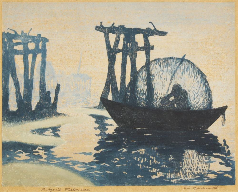 Tod Lindenmuth comparable auction result: tod lindenmuth american 1885 1976 a squid fisherman