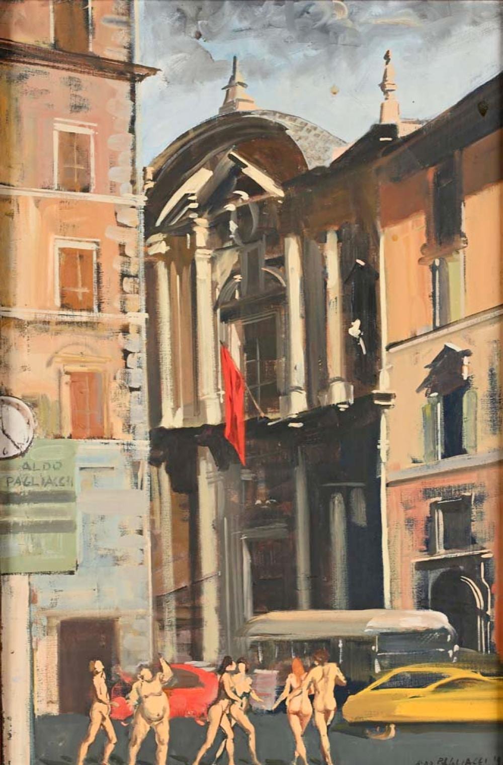 Aldo Pagliacci comparable auction result: aldo pagliacci san benedetto del tronto 1913 forio 1991 view of rome with a church cars and nude figures