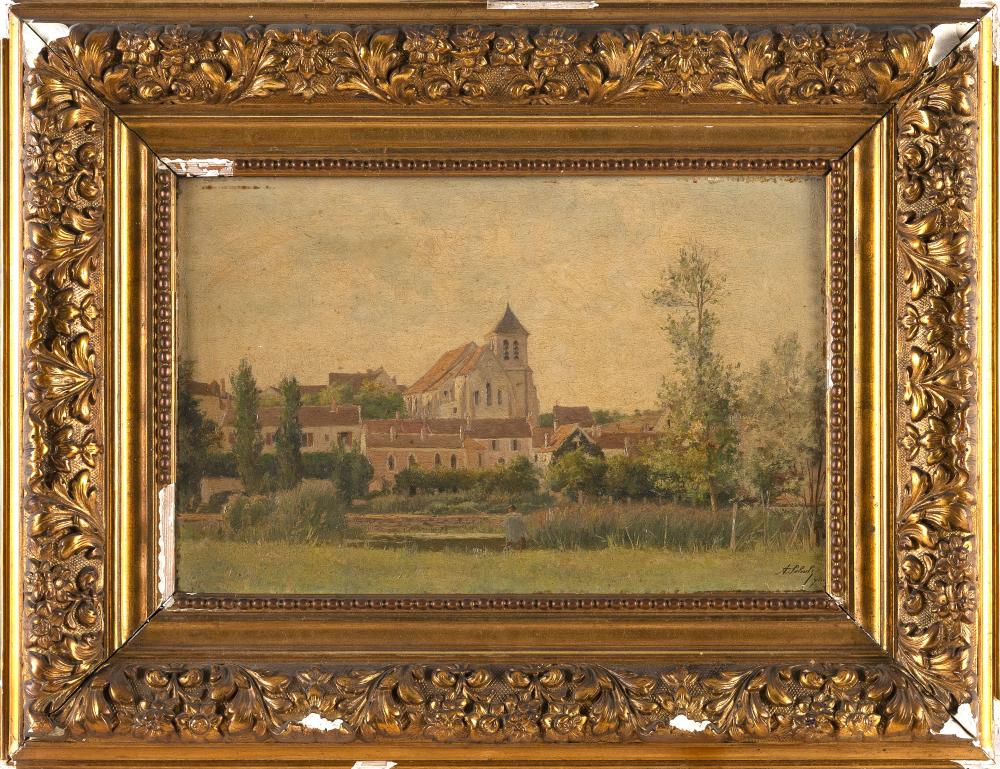 Adrien Schulz comparable auction result: adrien schulz the netherlands france 1851 1931 a view of a church likely montigny sur loing oil on panel 10 5 x 16 5 framed 18 5 x 24 5