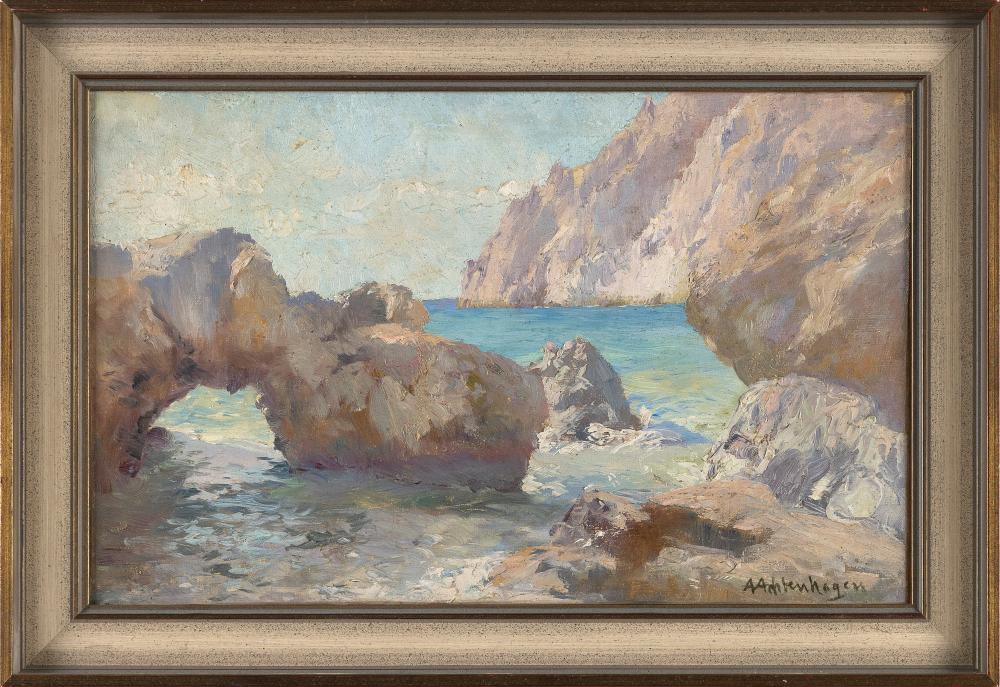 August Achtenhagen comparable auction result: august achtenhagen germany 1865 1938 italian seascape with grotto oil on board 10 x 16 framed 13 x 19