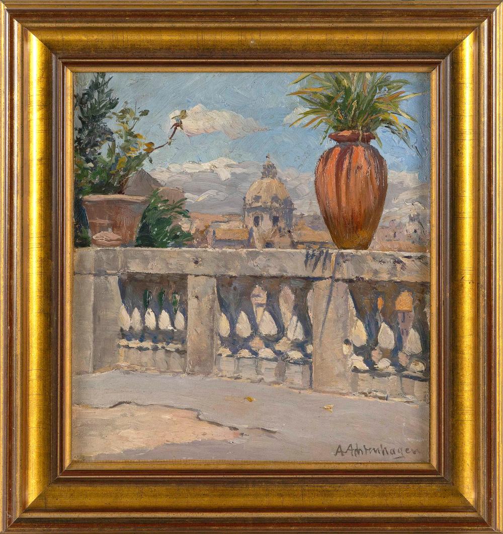 August Achtenhagen comparable auction result: august achtenhagen germany 1865 1938 urn on a balustrade oil on board 11 25 x 10 5 framed 15 x 14