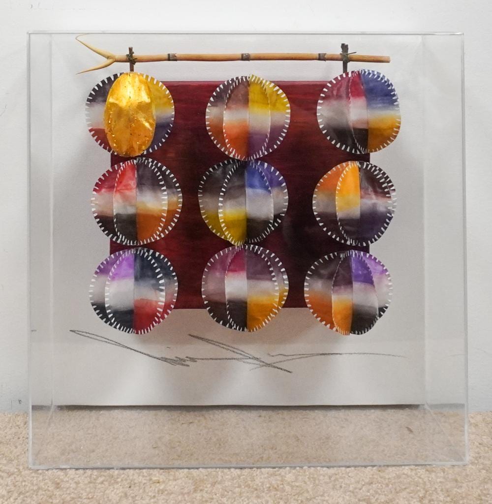 akiko sugiyama japanese american b 1947 abstract mixed media in a shadowbox frame frame 12 1 2 x 12 1 2 x 6 in 31 8 x 31 8 x 15 2 cm · Weschler's · 2025-05-28 Akiko Sugiyama comparable auction result: akiko sugiyama japanese american b 1947 abstract mixed media in a shadowbox frame frame 12 1 2 x 12 1 2 x 6 in 31 8 x 31 8 x 15 2 cm