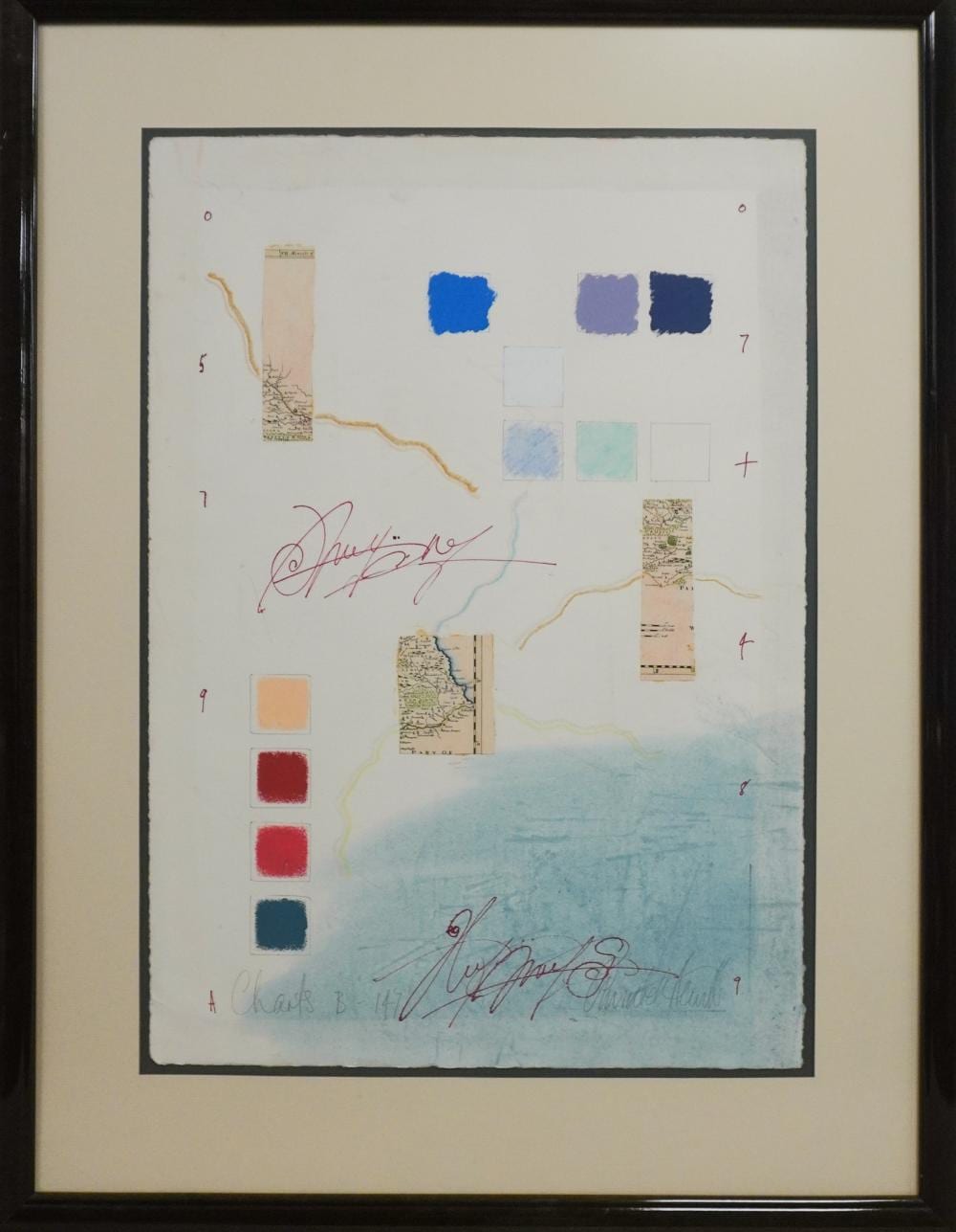 Annabel Hewitt comparable auction result: annabel hewitt british 1946 charts b 147 and charts a 175 two mixed media collages frame 40 1 2 x 30 3 4 in 102 9 x 78 1 cm