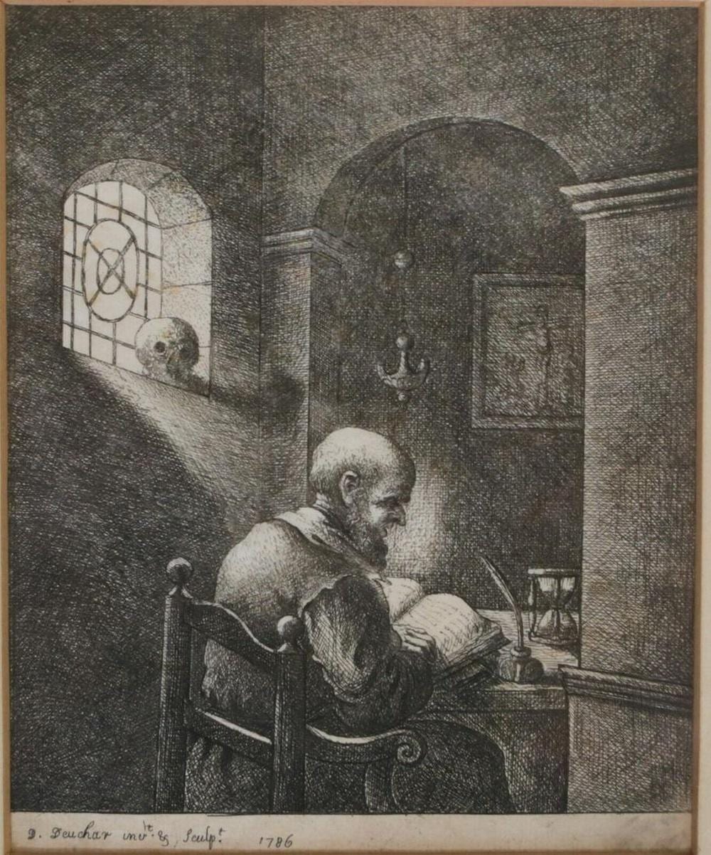 david deuchar 1743 1808 etching on paper religious scholar sitting by window · Carnegie's Auction Gallery · 2025-06-22 David Deuchar comparable auction result: david deuchar 1743 1808 etching on paper religious scholar sitting by window