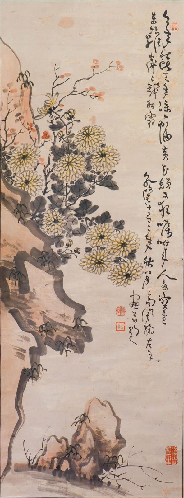 Fenghan Gao comparable auction result: gao fenghan 1683 1749 chinese painting scroll of flower on rock brbr height 49 in 124 46 cm width 18 in 45 72 cm