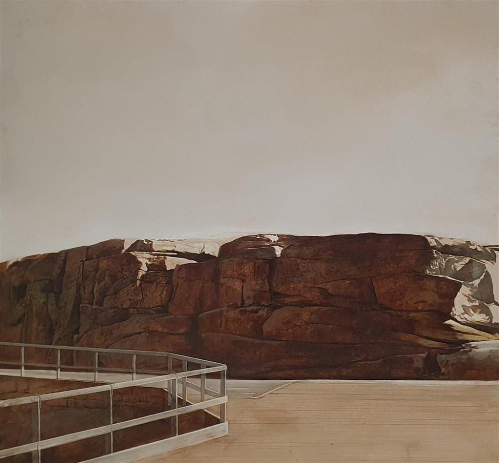 Bryan Westwood comparable auction result: bryan westwood 1930 2000 untitled cliff face oil on board 120 x 120 cm framed 122 5 x 122 5 cm