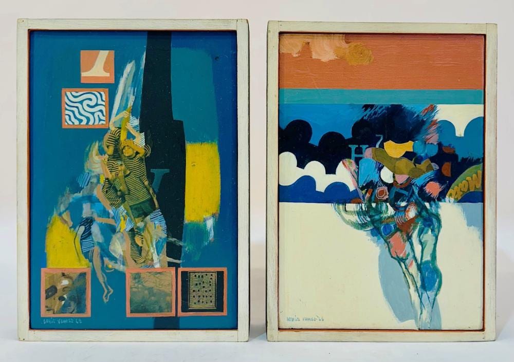 Louis James comparable auction result: louis robert james 1920 96 x 2 drift 4 and drift 5 1968 oil and mixed media signed and dated lower left 22 x 16cm title