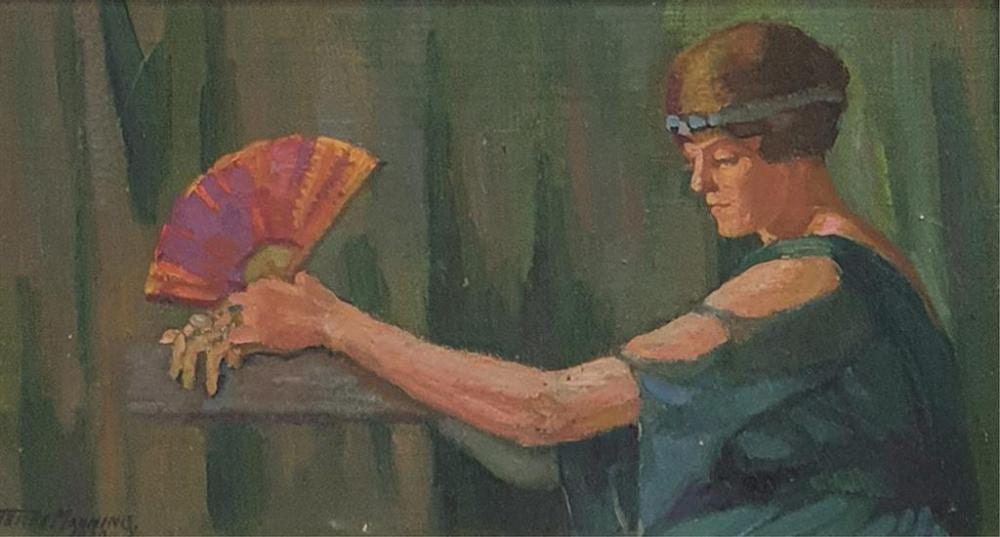 Constance Tempe Manning comparable auction result: constance tempe manning 1896 1960 untitled the fan 1920 oil on board signed and dated lower left 13 5 x 24 cm framed 30 5