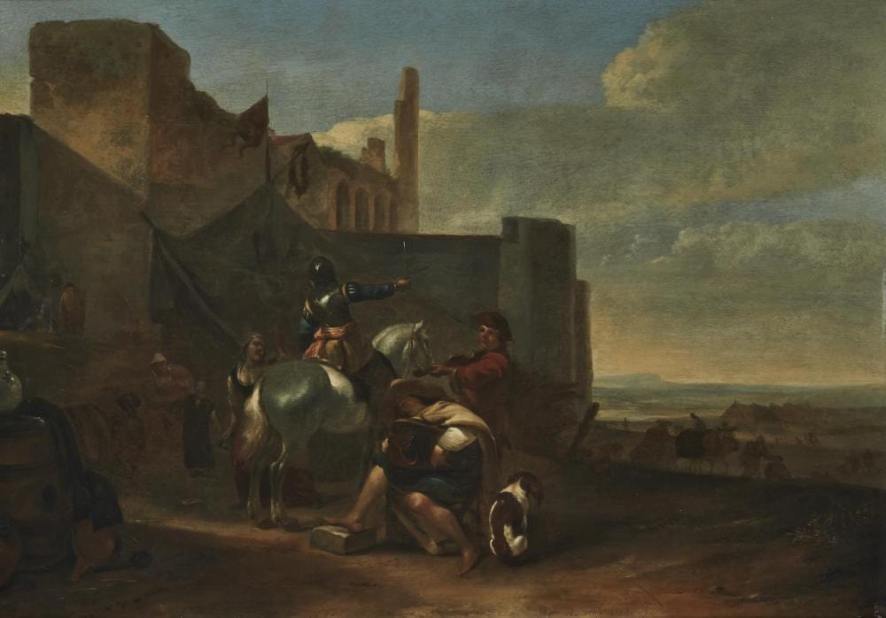 Hendrik Verschuring comparable auction result: hendrik verschuring dutch 1627 1690 soldier in armour on horseback outside a walled town