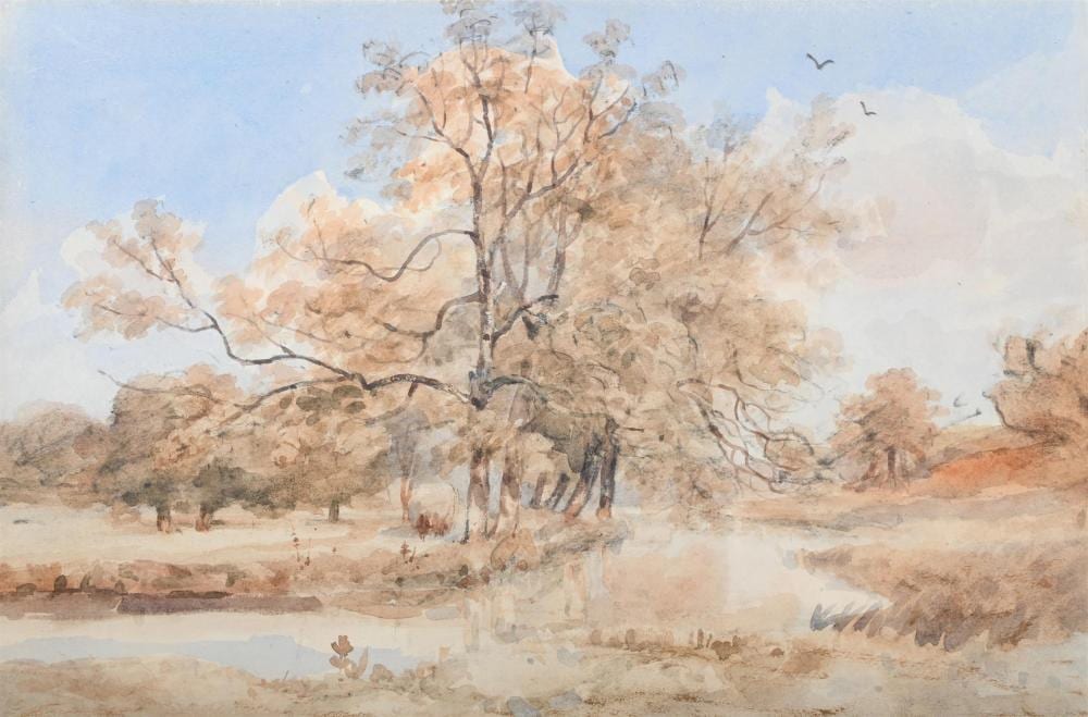 Thomas Churchyard comparable auction result: thomas churchyard british 1798 1865 trees by the river deben near woodbridge