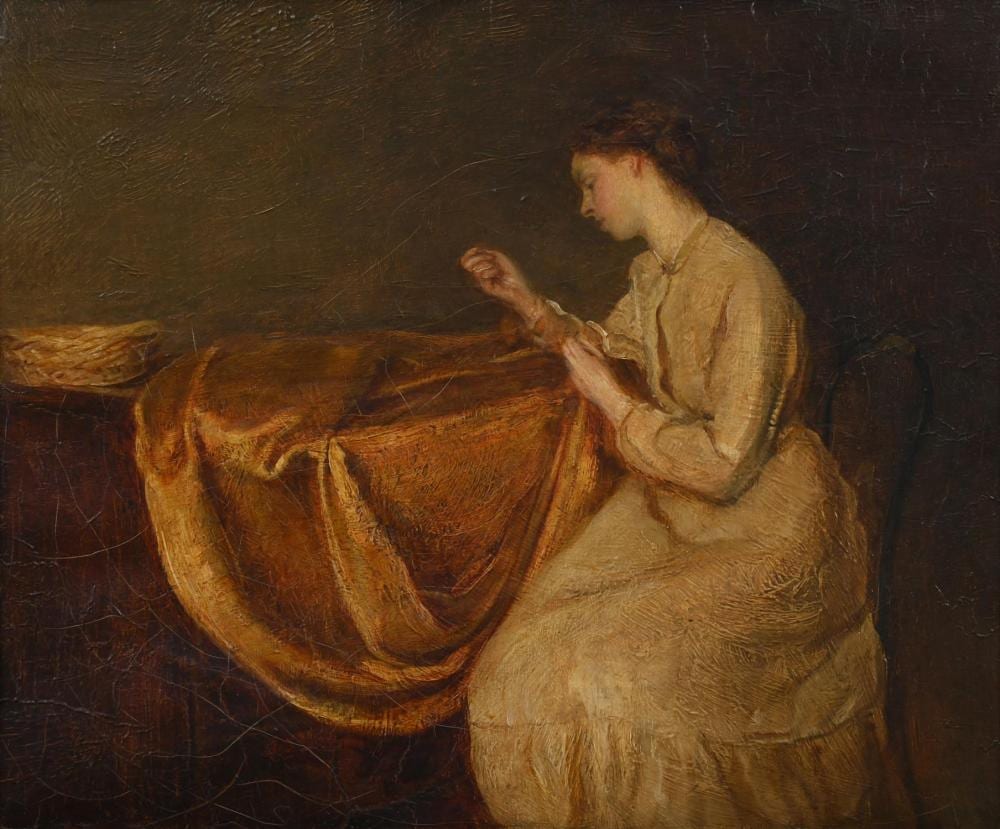 Ambrose McEvoy comparable auction result: arthur ambrose mcevoy british 1878 1927 girl sewing