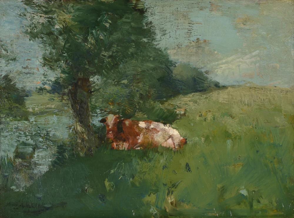 Edward Arthur Walton comparable auction result: edward arthur walton scottish 1860 1922 landscape with a cow resting besde a river