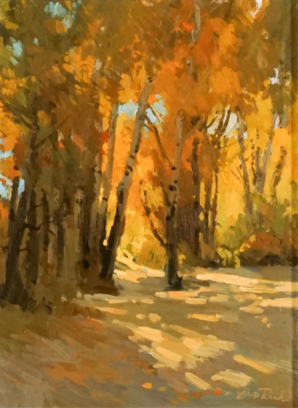 Donald Ricks comparable auction result: don ricks american 1929 1996 autumn forest landscape oil on masonite 15 1 2 x 12 in 39 4 x 30 5 cm